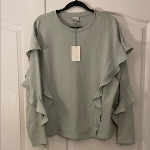 Beautiful a new day Ruffle Sleeve Sweatshirt - Light Sage Green Size XXL NWT